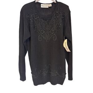 Vintage Western Connection Black Beaded Embellished Sweater NWT Size Small